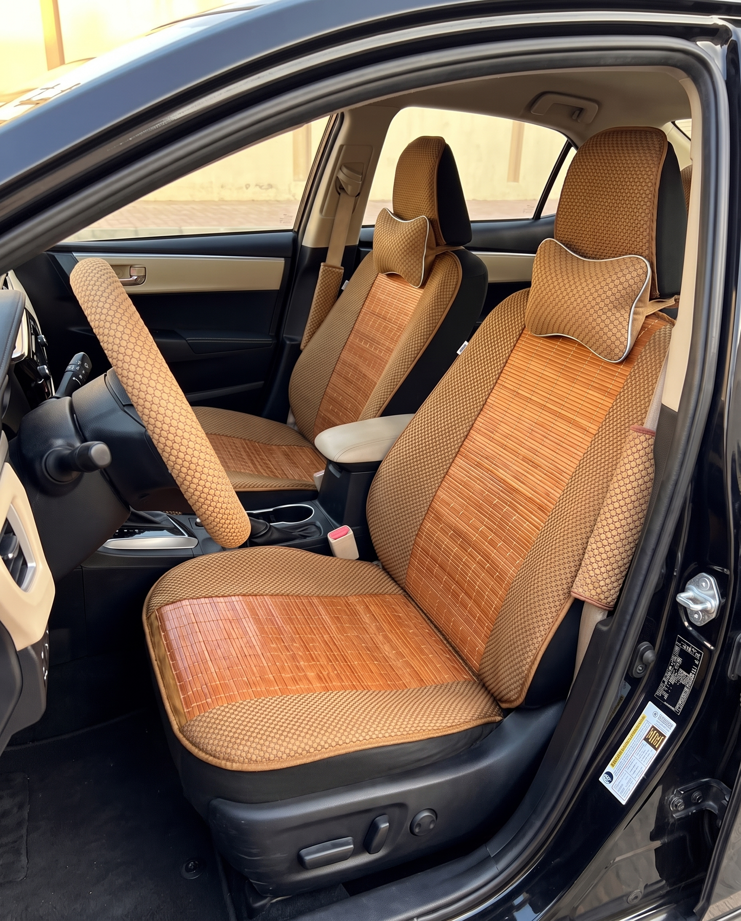 Ensemble Accessoires Intérieur Voiture 7 Pièces – Housses de Siège, Couvre-Volant, Appuie-Tête & Protèges Ceinture