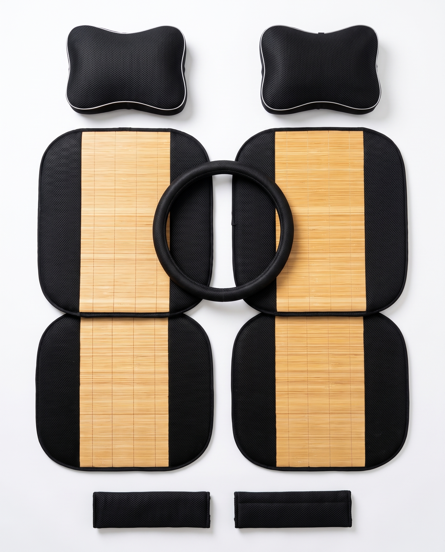 Ensemble Accessoires Intérieur Voiture 7 Pièces – Housses de Siège, Couvre-Volant, Appuie-Tête & Protèges Ceinture