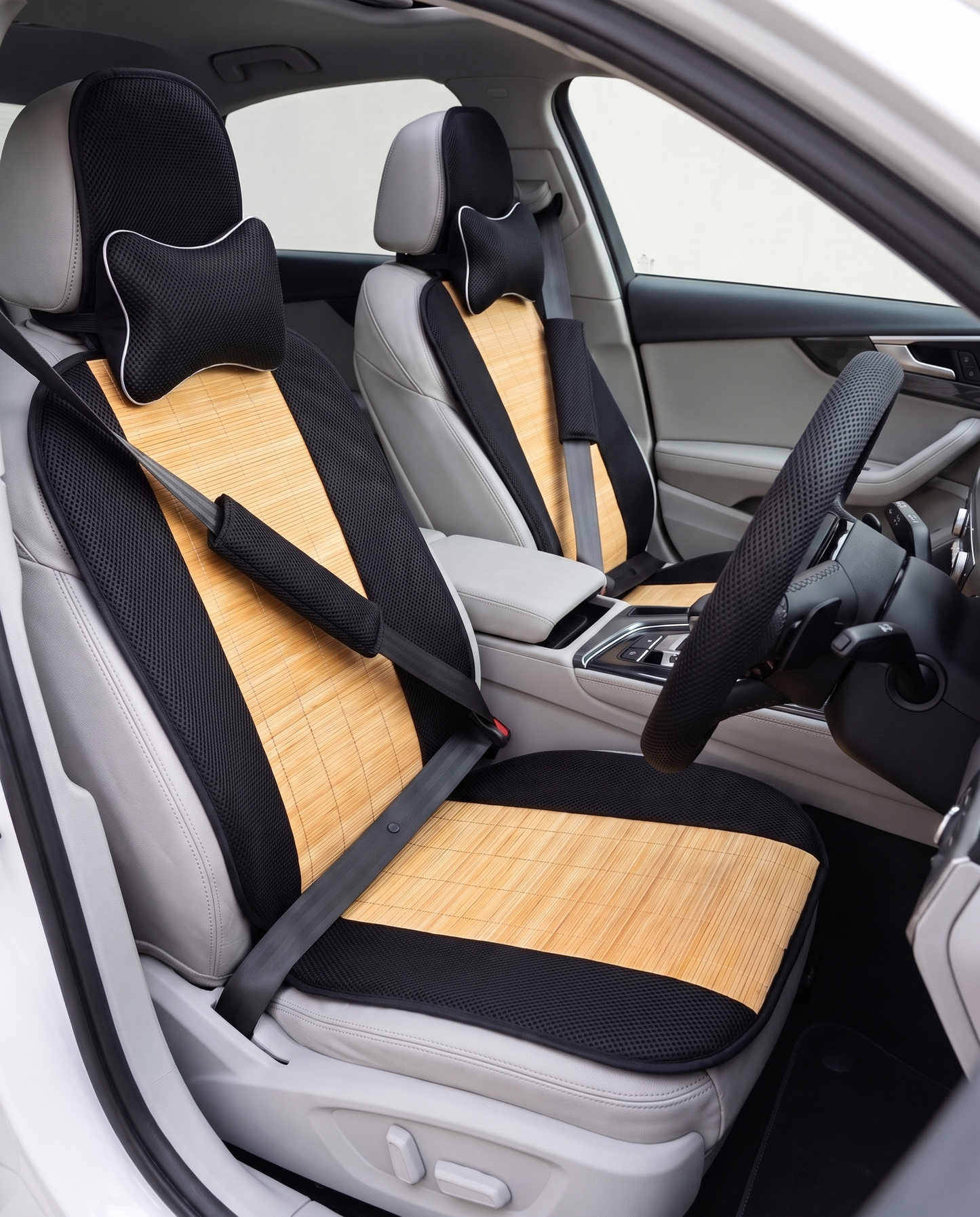 Ensemble Accessoires Intérieur Voiture 7 Pièces – Housses de Siège, Couvre-Volant, Appuie-Tête & Protèges Ceinture