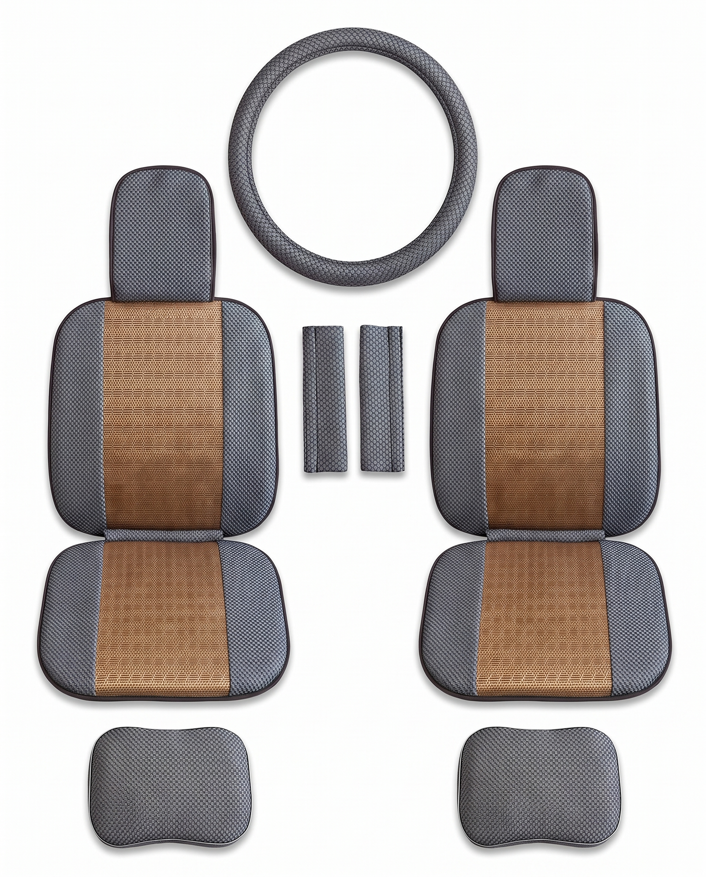 Ensemble Accessoires Intérieur Voiture 7 Pièces – Housses de Siège, Couvre-Volant, Appuie-Tête & Protèges Ceinture