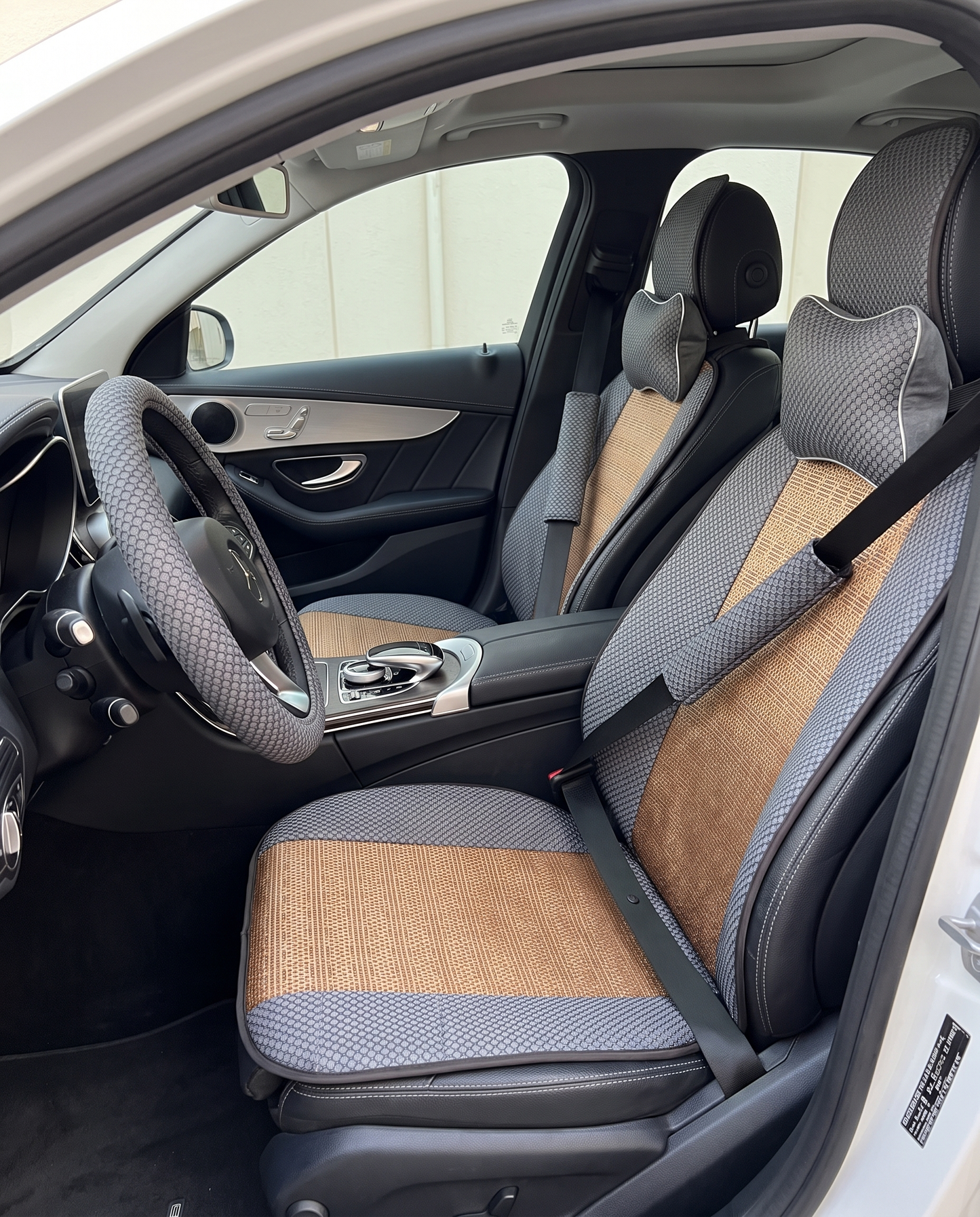 Ensemble Accessoires Intérieur Voiture 7 Pièces – Housses de Siège, Couvre-Volant, Appuie-Tête & Protèges Ceinture